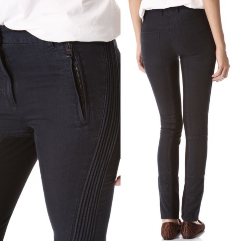 3.1 Phillip Lim Moto Pants w/ Ponte Inserts Biker Quilted Knee Pads Denim Jeans - Picture 3 of 8